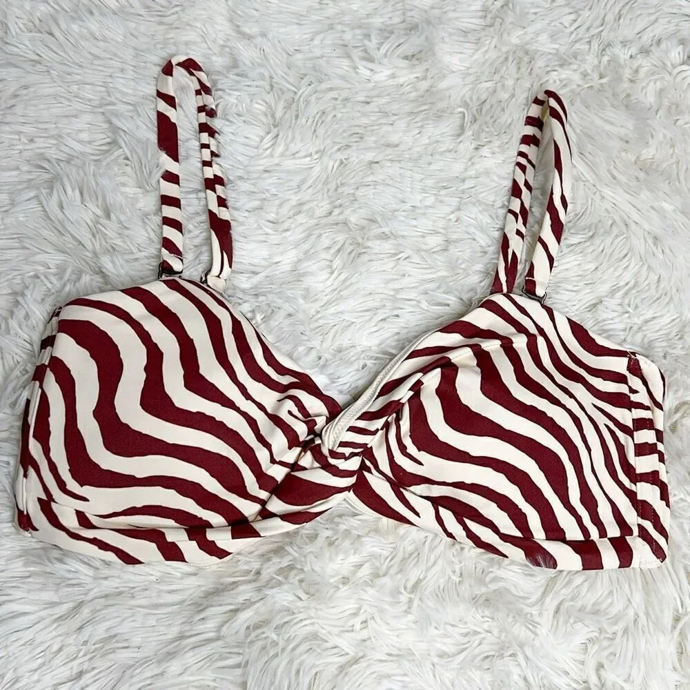 Andie Swim The Capri Bikini Top in Bias Stripe Truffle NWT Size Medium